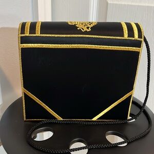 IVANA Structured Box Bag, Black and Metallic Gold Thread, Shoulder  / Crossbody